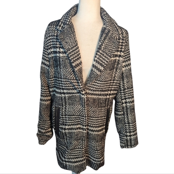 Abstract Chic Black and White houndstooth Plaid Y2k Swiftie vibes Coat sz XL - Picture 1 of 10